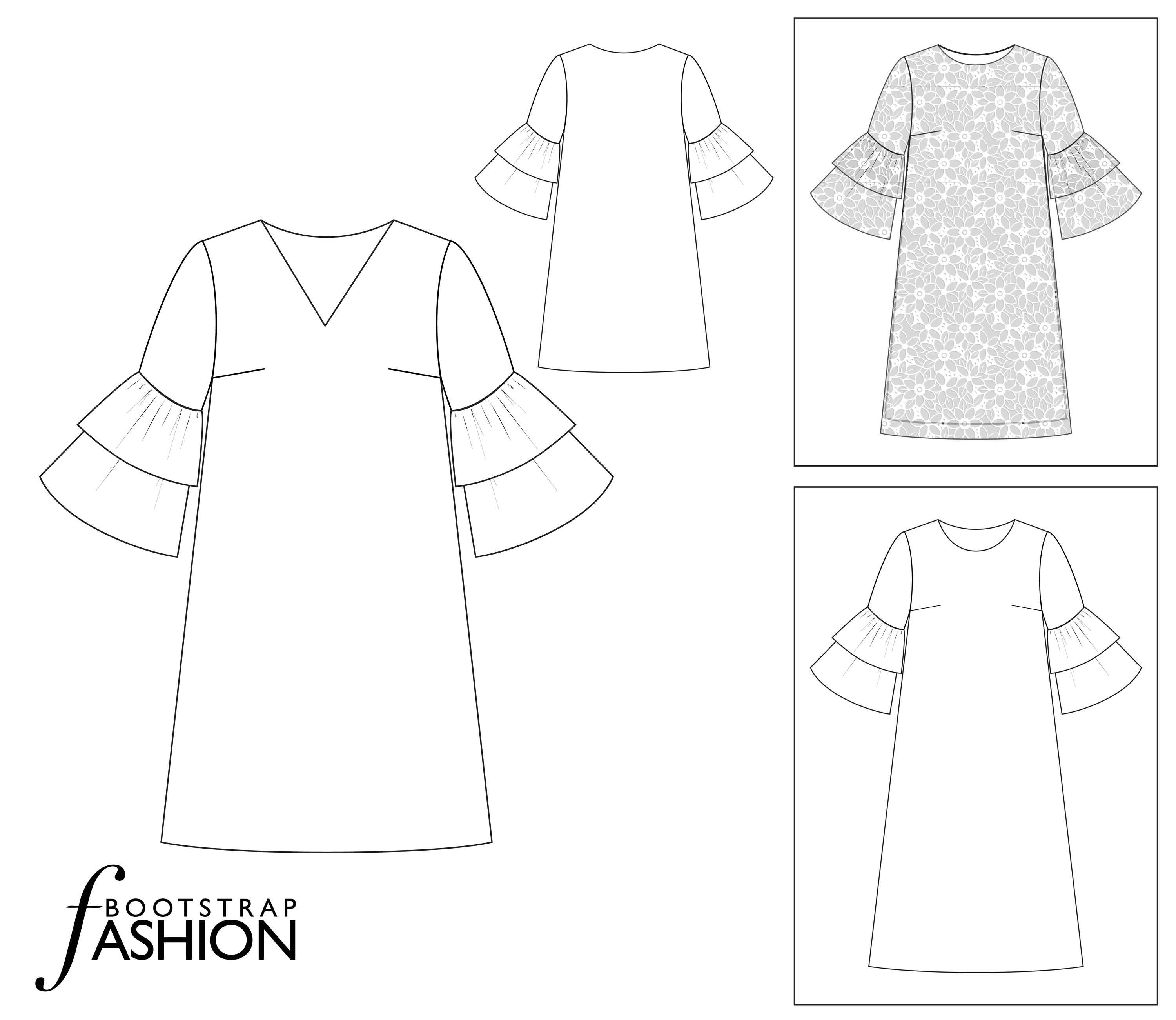Bell Sleeve Dress Sewing Pattern. BOOTSTRAPFASHION SEWING PATTERNS ...