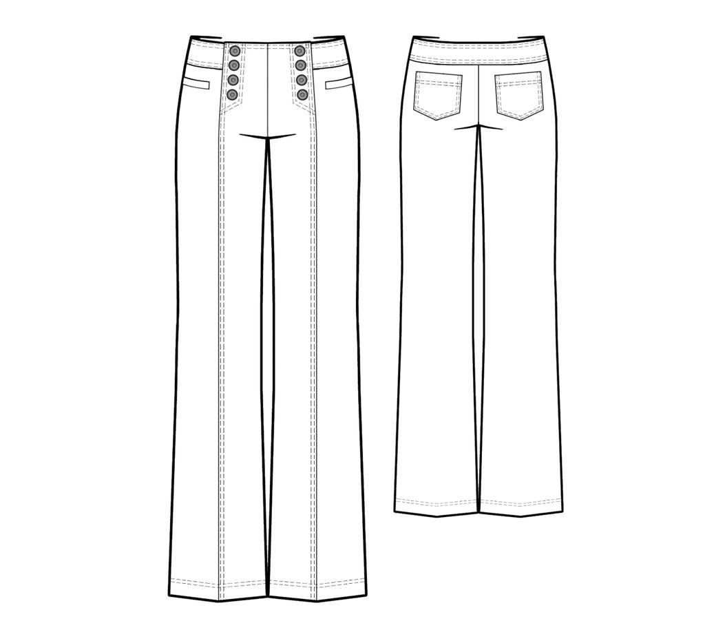 WOMENS SAILOR PANTS Pattern High Waist Pants Trousers Front Bib