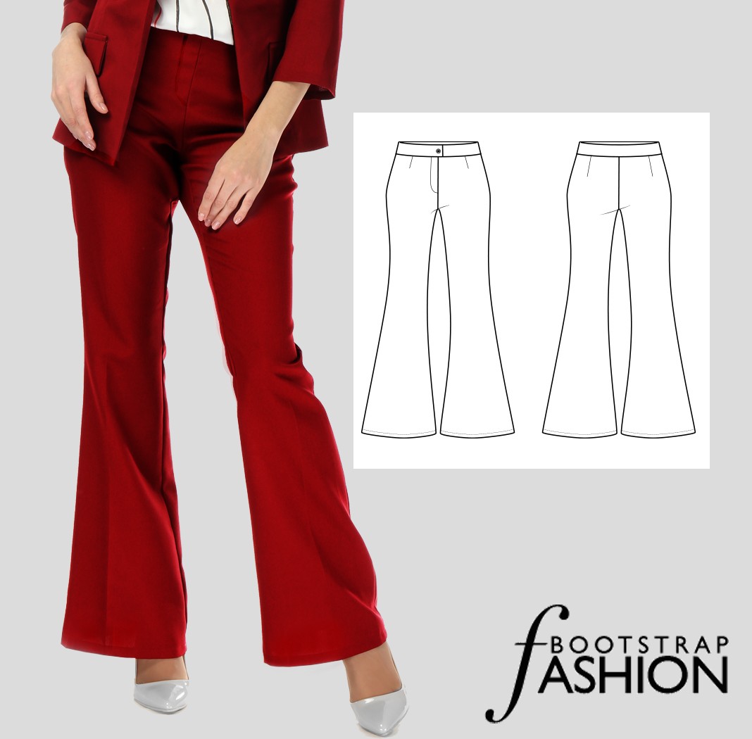 Flare Pants Sewing Pattern Custom Fit. Illustrated Sewing