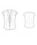 Custom-Fit Sewing Patterns - Buttonfront V-Neck Blouse With Front Ruffles and Petal Sleeves