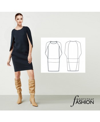 Custom-Fit Exclusive Designer Sewing Pattern - Made-To-Measure Knit Komani Cape Dress. Includes Photo Step-By-Step Sewing Instructions
