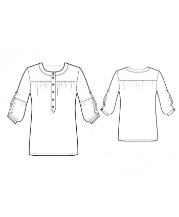 Custom-Fit Sewing Patterns - Round-Neck Button-Down Blouse with Yoke