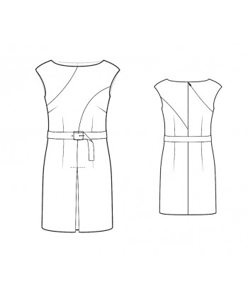 Custom-Fit Sewing Patterns - Boatneck Dress Wth Color/Print Blocked Seams, Front Pleat and Belt