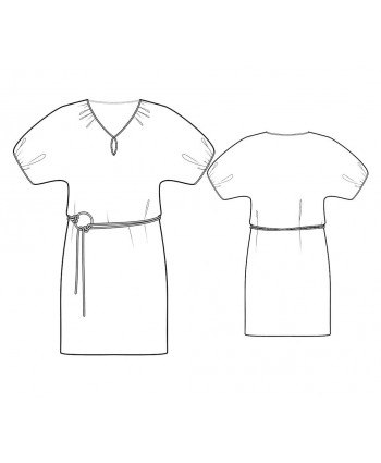 Custom-Fit Sewing Patterns  -Straight Silhouette Peasant Neck Dress With Keyhole And Bubble Sleeves