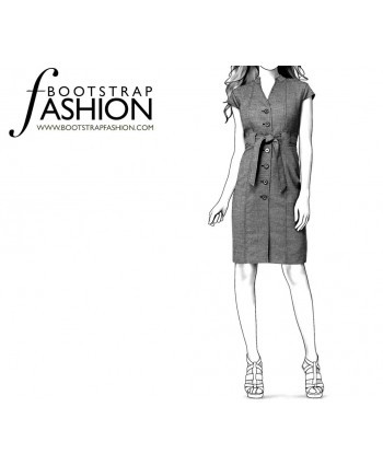 Custom-Fit Sewing Patterns -Buttonfront V-Neck Shirt Dress With Wide Belt