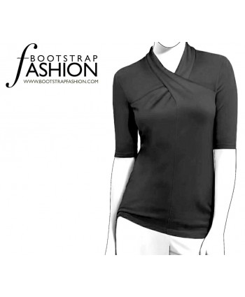 Custom-Fit Sewing Patterns - Short-Sleeved Cross-Neck Knit Top