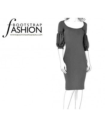 Custom-Fit Sewing Patterns - Round Deep Neck Dress With Deatiled Sleeves