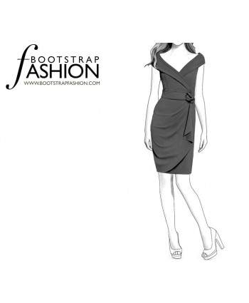 Custom-Fit Sewing Patterns - Wide Neck Shawl Collar Draped Skirt Dress