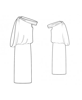 Custom-Fit Sewing Patterns - Asymmetrical Neckline Dropped Shoulder Dress