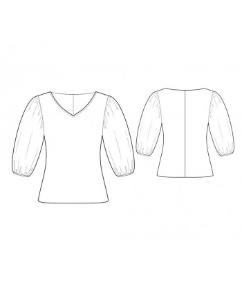 Custom-Fit Sewing Patterns - V-Neck Blouse with Puffy Sleeves