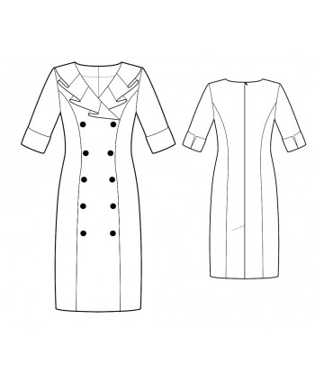 Custom-Fit Sewing Patterns - Pleated Collar Double- Breasted Coat Dress