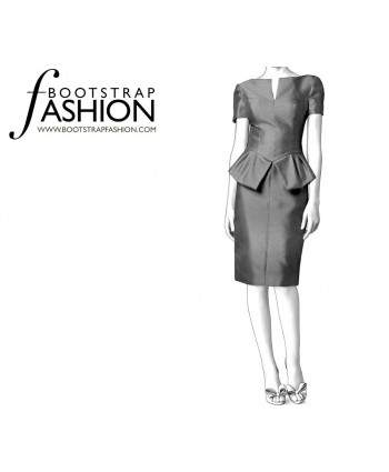 Custom-Fit Sewing Patterns - Split Neck Drop Waist Peplum Dress
