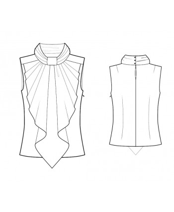 Custom-Fit Sewing Patterns - Blouse With Ruched Stand Collar and Large Front Jabot Ruffle