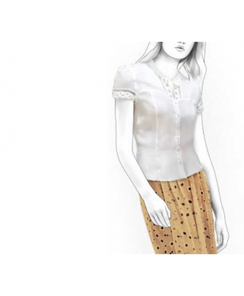 Custom-Fit Sewing Patterns - Short-Sleeved Button-Down Blouse With Lace Trim
