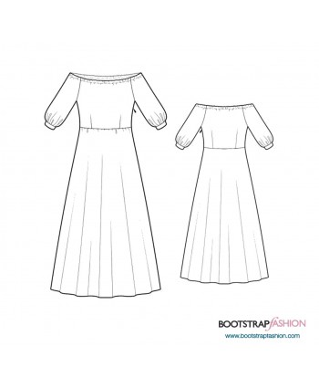 Custom-Fit Sewing Patterns - Off-Shoulder Dress With Raglan Sleeves