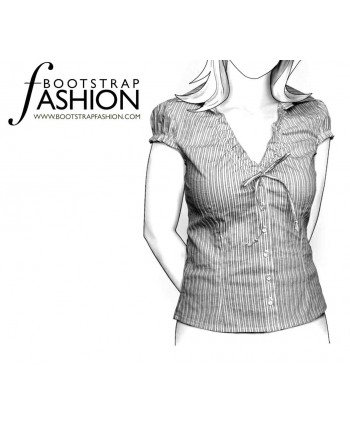 Custom-Fit Sewing Patterns - V-Neck, Ruffle-Front Blouse with Tie