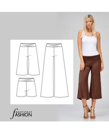 Knit Palazzo Culottes Pants Sewing Pattern. Custom fit. Step-by-Step Sewing Instructions