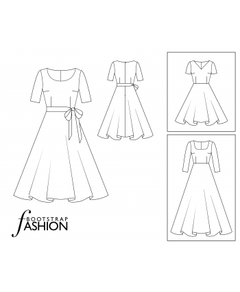 Dress with a half-sun skirt sewing pattern