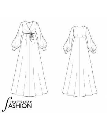 Long Sleeve Wrap Maxi Dress, Custom Fit Sewing Patterns