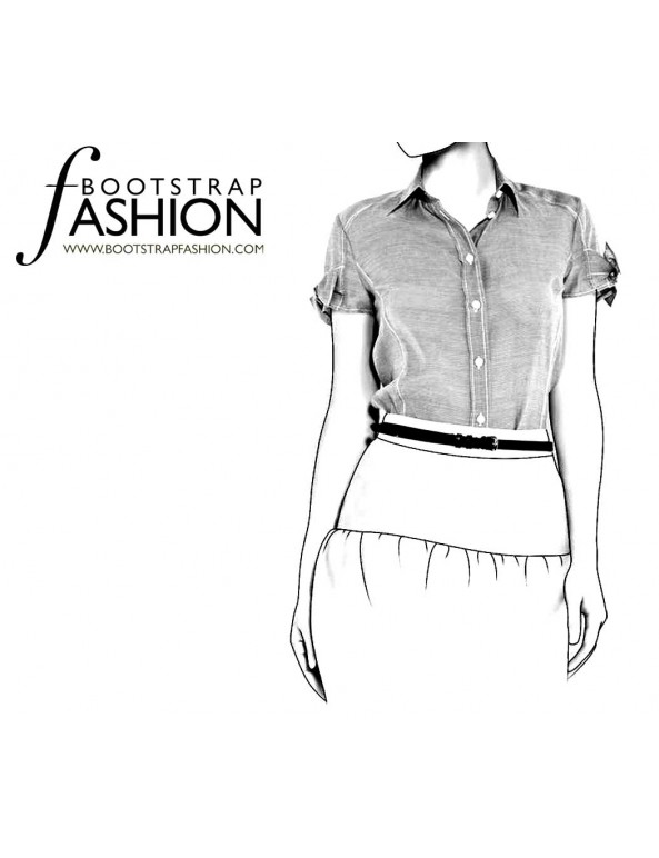 Fashion Designer Sewing Patterns - Short-Sleeved Button-Down Tailored Blouse