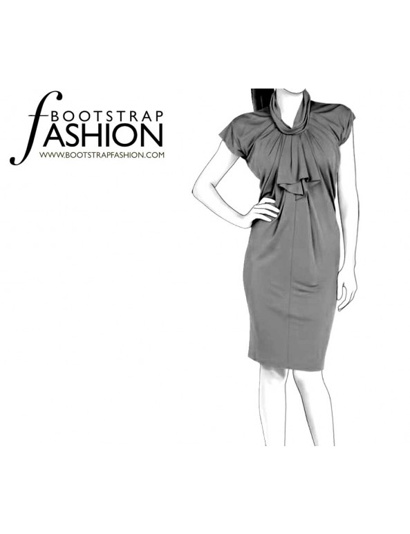 Fashion Designer Sewing Patterns - Jabot Ruffle Front Draped Dress