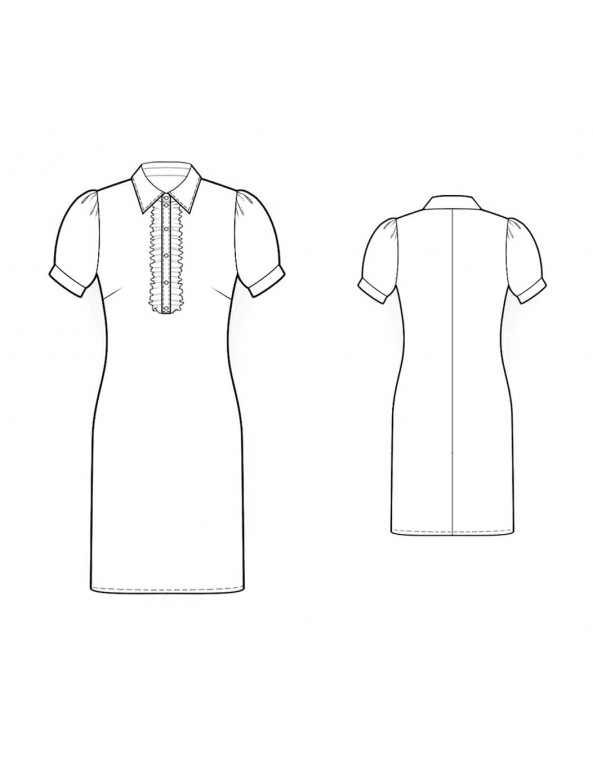 Fashion Designer Sewing Patterns - Shirt Collar Dress With Front Ruffle Closure
