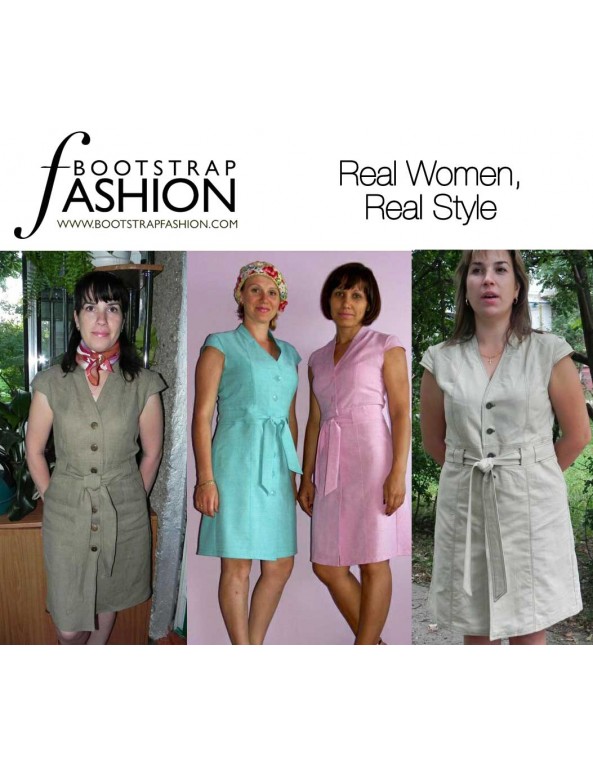 Fashion Designer Sewing Patterns -Buttonfront V-Neck Shirt Dress With Wide Belt