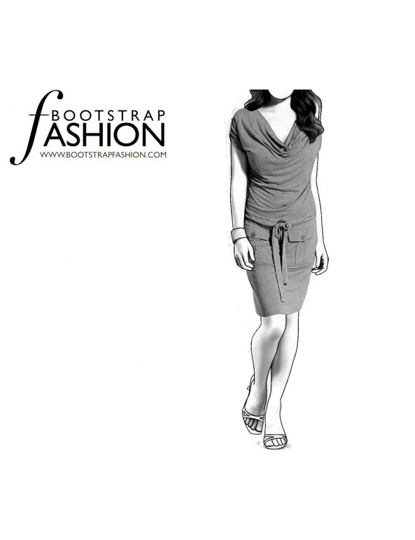 Fashion Designer Sewing Patterns - Cowl Neck Dress With Pockets