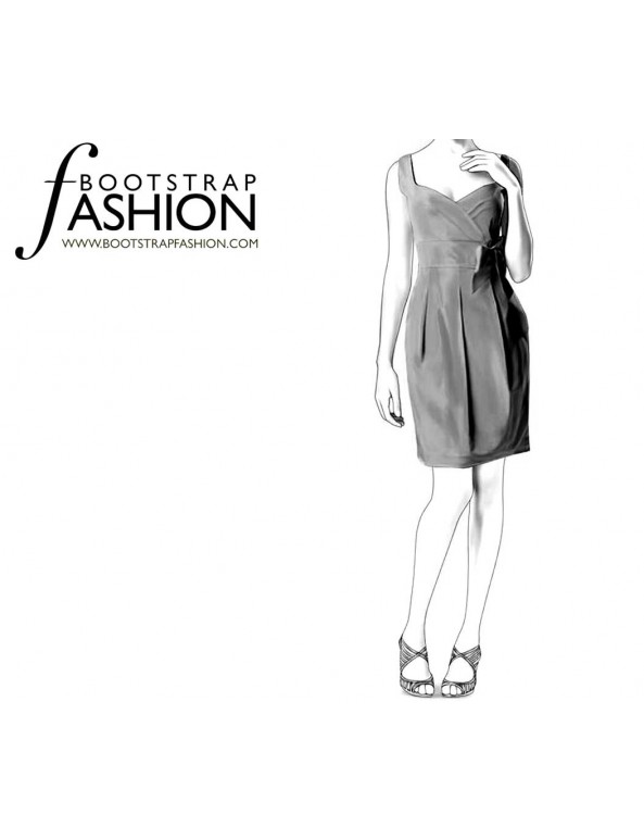 Fashion Designer Sewing Patterns - Surplice Draped Bodice Dress With Wide Set-in Waistband