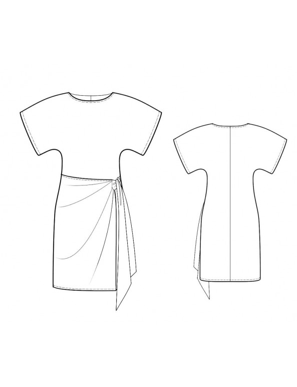 Fashion Designer Sewing Patterns - Wide Kimono Sleeves Dress With Wrap Skirt