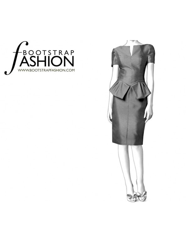 Fashion Designer Sewing Patterns - Split Neck Drop Waist Peplum Dress