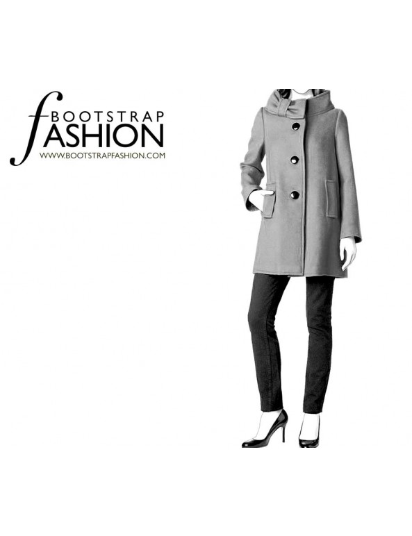 Fashion Designer Sewing Patterns - Three-Button Coat with Portrait Collar
