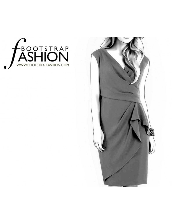 Fashion Designer Sewing Patterns - Surplice Dress With Draped Skirt