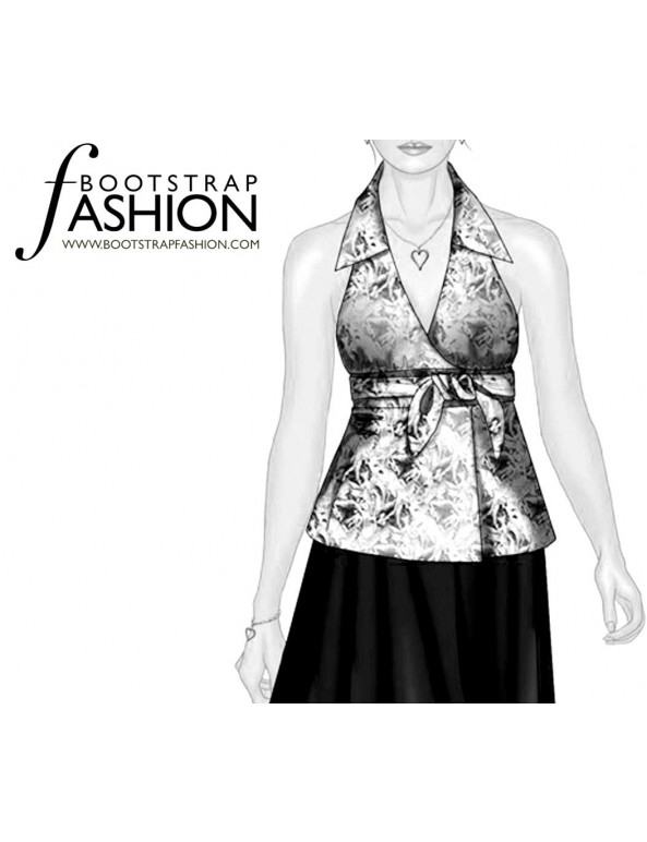 Fashion Designer Sewing Patterns - Tie-Front Halter Top with Collar