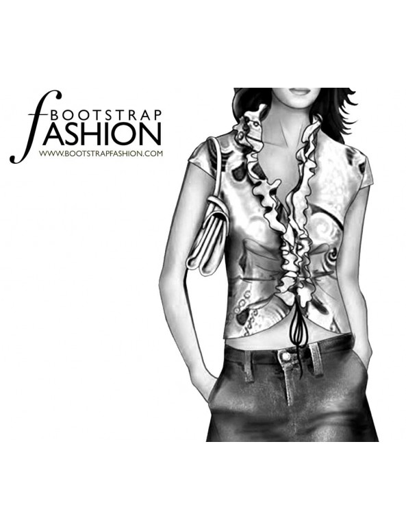 Fashion Designer Sewing Patterns - Capped-Sleeve V-Neck Ruffle Blouse