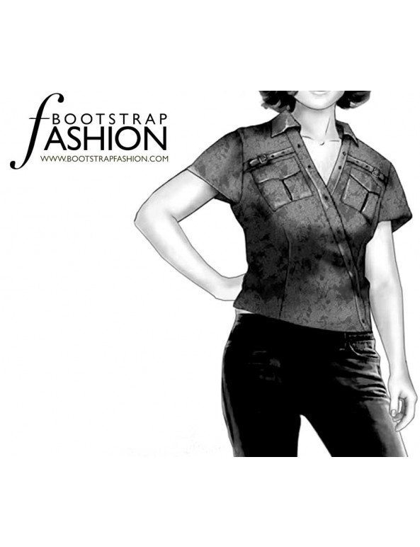Fashion Designer Sewing Patterns - Cropped Surplice Neck Camp Shirt