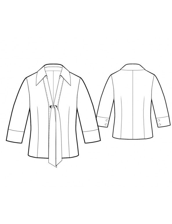 Fashion Designer Sewing Patterns - Long-Sleeved Blouse with Collar and Tie