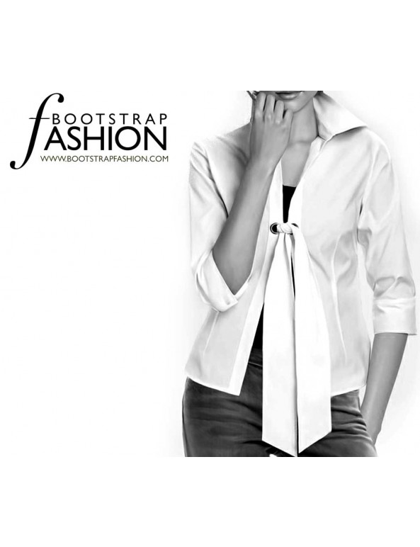 Fashion Designer Sewing Patterns - Long-Sleeved Blouse with Collar and Tie